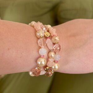 Carolee Blush Pink Beaded Stretch Bracelet Faux Pearl Glass NWT